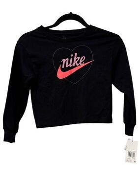 NWT Nike Girls' Black Heart Swoosh Long Sleeve Tee - Size 6X